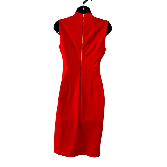 Macy's Red CALVIN KLEIN Keyhole Neck Sleeveless Fitted Sheath Dress Size 2 - Picture 4 of 10